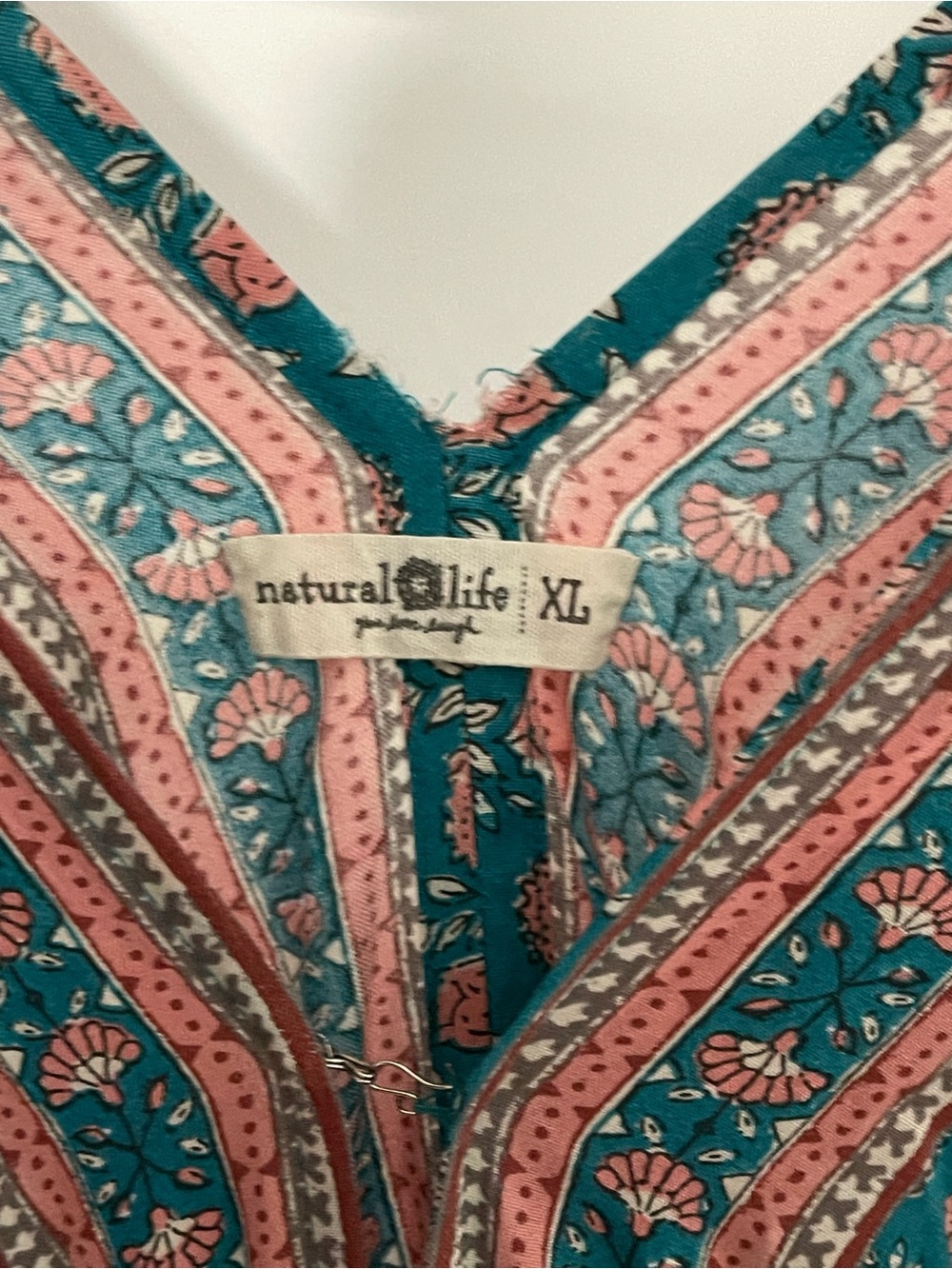 NATURAL LIFE Teal and Pink Floral V-Neck Tunic